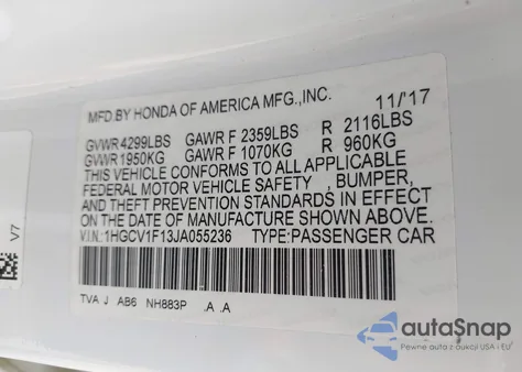 2018 Honda Accord Lx from USA, damaged, VIN 1HGCV1F13JA055236
